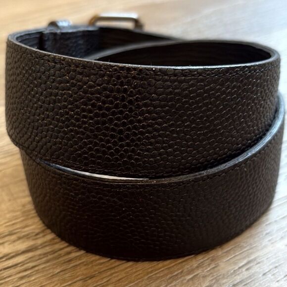 Mulberry Black Pebbled Leather Belt w Brushed Gold Tone Buckle Made in England - Picture 2 of 4